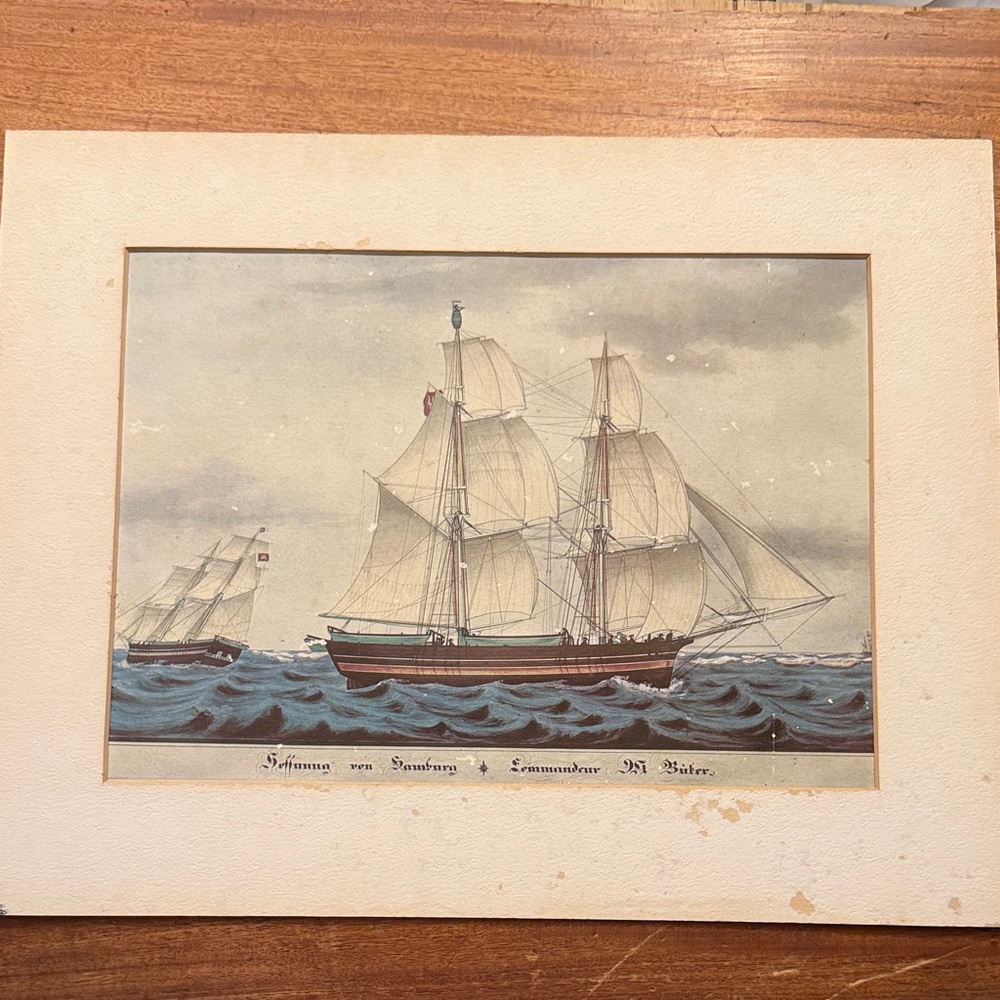 Vintage Nautical Art Print with Blue and Cream Tones
